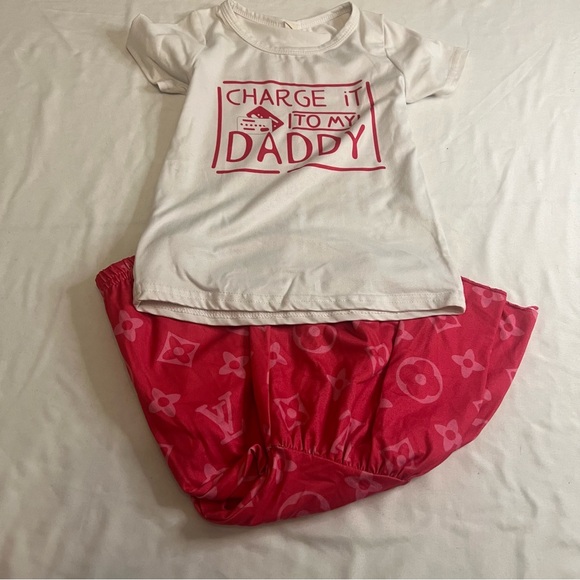 Other - Toddler Girls Boutique Outfit Set 2T Bell Bottoms Pink Monogram + Graphic Tee